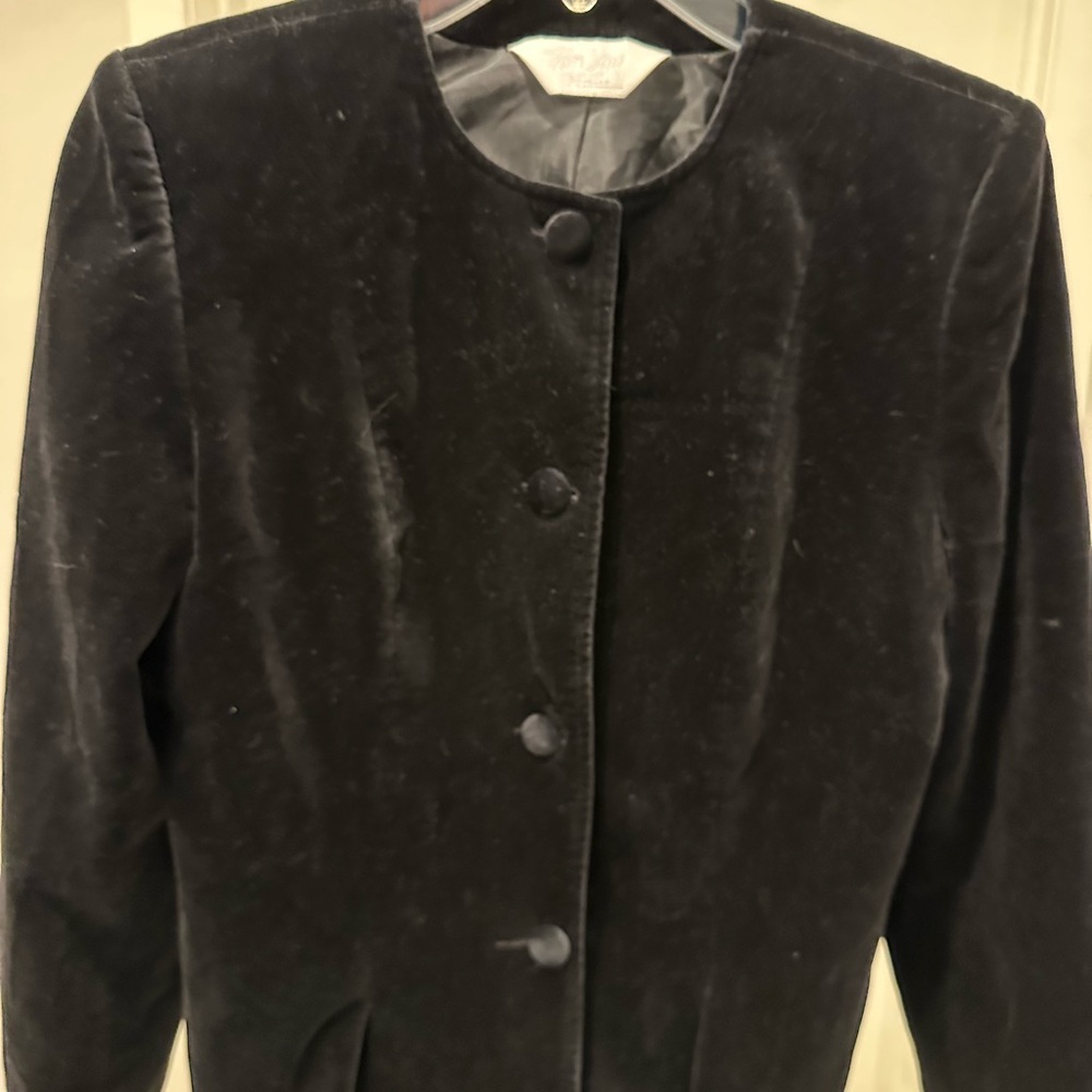 TanJay Black Velvet Minimalist Evening Blazer Jacket Medium Vintage Chic - Picture 3 of 7